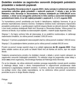 sporočilo za javnost_DODELITEV SREDSTE-OSNOVNE ŽIVLJENSKE POTREBŠČINE_PO POPLAVAH